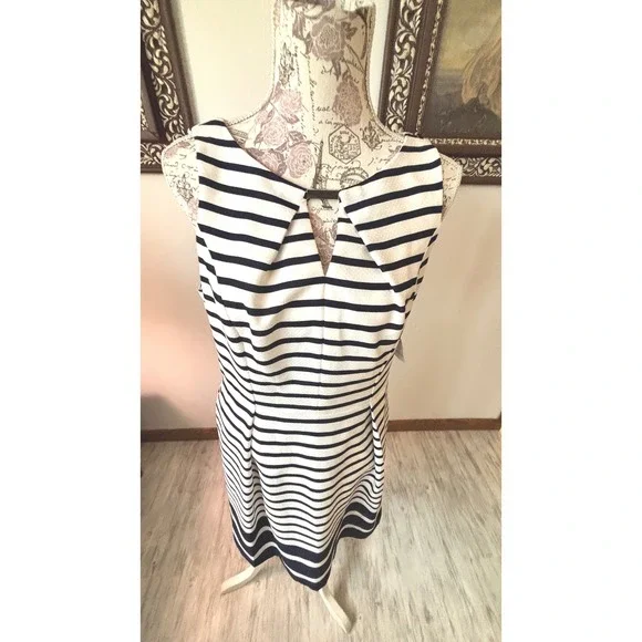 NWT Liz Claiborne Striped Sheath Dress Navy White Sleeveless SZ 10 - Picture 5 of 11